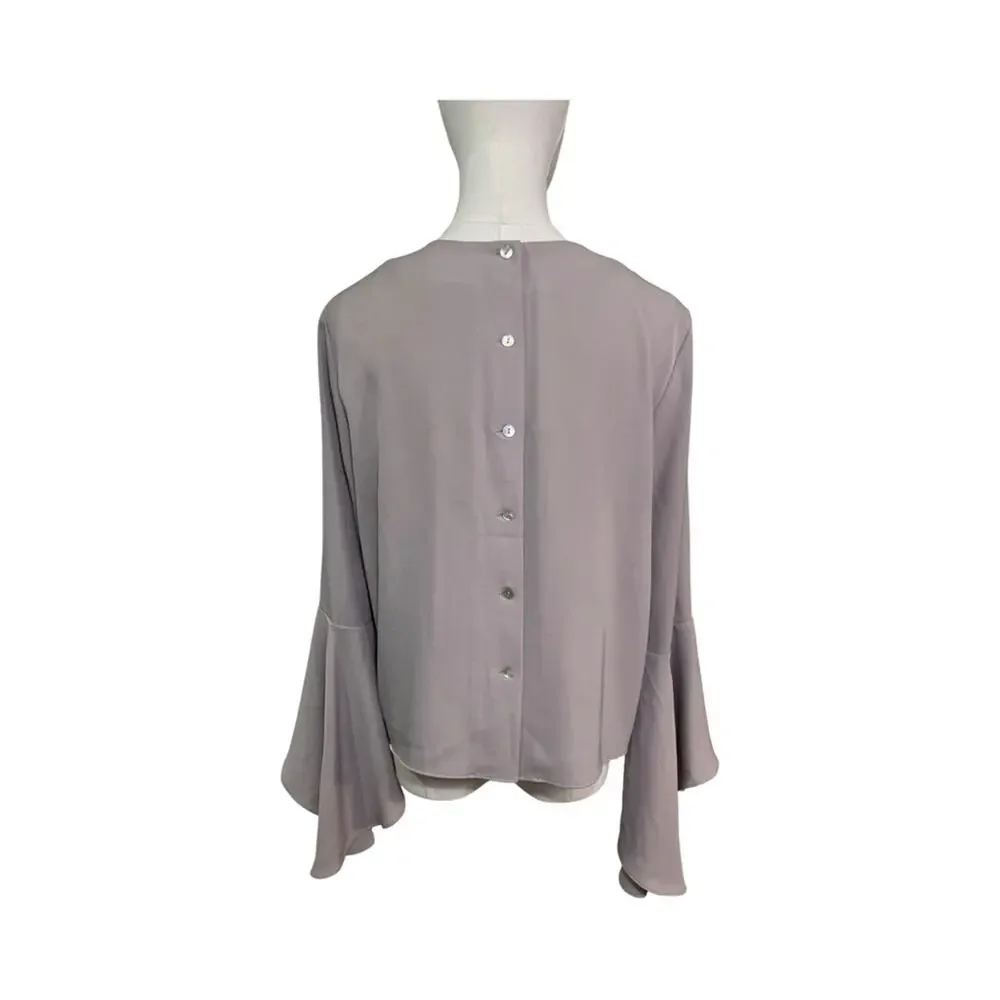 Carmen Marc Valvo Blush Bell Sleeve Blouse Women’s Size 6 Minimalist Dressy Top - Picture 6 of 8